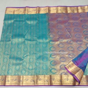 Amazing Trendy Design Kanjivaram Pure Silk Sarees Cerulean Blue Color
