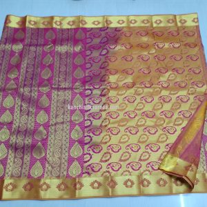 Indian Bride Different Design Kanjivaram Pure Silk Sarees Magenta w/ Yam Yellow Color