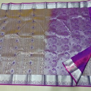 Bridal Full White Zari Work Kanchipuram Silk Economy Wedding Sarees Purple Color