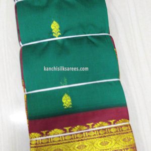 One Side Border Kanchi Gift Silk Sarees Peacock Green w/ Red Color