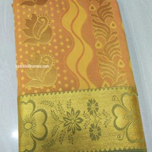 Kanchipuram Gift Silk Sarees Gold Yellow Color Flower Design