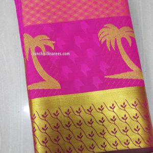 Kanchipuram Silk Gift Sarees Hot Pink Color Coconut Tree Design
