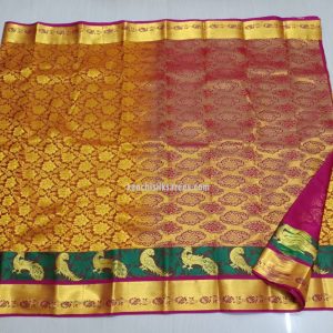 Economy Wedding Kanjivaram Pure Silk Sarees Golden Yellow Color Peacock Design