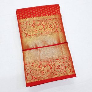 Kanjivaram Pure Silk Saree Small Flower Design Full Jari Work Bridal Collection Chilli Red Color