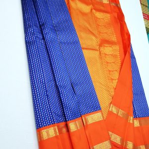 Traditional Design Arrival Kanjivaram Pure Silk Saree Bridal Collection Navy Blue w/ Orange Color