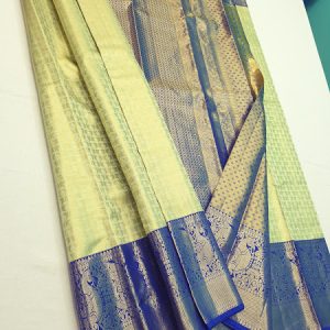 Bridal Collection Kanchi Pure Silk Saree Off White w/ Admiral Blue Color Annam Design