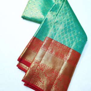 New Annam and Elephant Design Kanjivaram Pure Silk Saree Bridal Collection Ramar Blue w/ Red Color