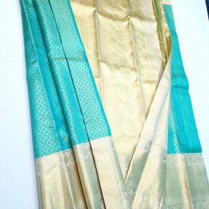 New Diamond Design Kanchi Silk Saree Bridal Collection Light Blue w/ White Color