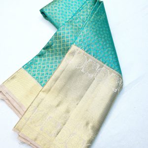 New Diamond Design Kanchi Silk Saree Bridal Collection Light Blue w/ White Color