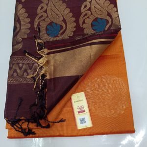 Kancheepuram Soft Silk Orange / Maroon Color with Silk Mark Tag