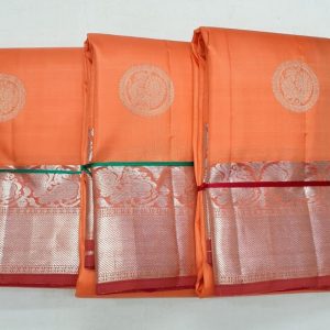 Kanchi Trendy Silk Saree Annam Design Big Border Orange w/ Apple Red Color
