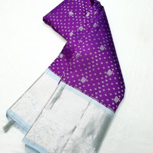 New Arrival Silver and Gold Jari Work Annam Design Kanchi Silk Saree Bridal Collection Purple w/ Silver Color