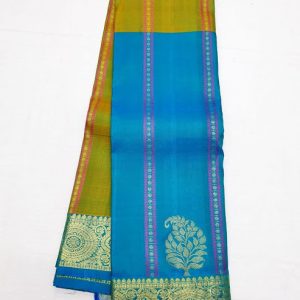 Pure Soft Silk Kanjivaram Saree Mango Design Pear Green and Sky Blue Color