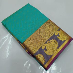 Kanchipuram Gift Silk Kadhambari Saree (Honey Orange / Teal Green / Red / Pine Green)