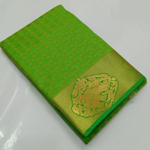 Elephant Design Kanjivaram Gift Silk Kadhambari Saree (Parrot Green / Sky Blue / Orange / Navy Blue)