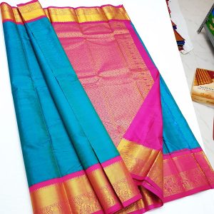 Trendy Elephant Design Kanchi Korvai Pure Silk Saree (Navy Blue / Hot Pink / Sapphire Blue / Magenta)