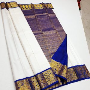 New Arrival Peacock Design Kanjivaram Korvai Pure Silk Saree (Green / Navy Blue / White)