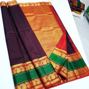 Mango Design Kanchipuram 100% Pure Silk Samunthirika Pattu Designer Saree Low Budget ( Hot Pink / Dark Brown / Brown / Berry Red)