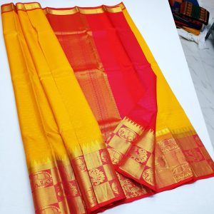 Annam and Elephant Design Kanchi 100% Pure Silk Samunthirika Pattu Designer Saree Low Budget ( Yellow / Green / Blue / Cerulean Blue)