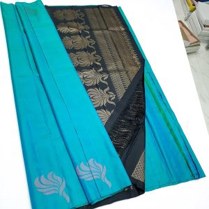 Trendy Design Kanjivaram Pure Soft Silk Saree Triple Warp Pestal Colour Sarees Low Budget (Ramar Blue / Pink / Off White)