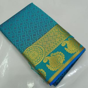 New Annam Design Kanjivaram Gift Silk Kadhambari Saree( Cerulean Blue / Honey Orange / Green / Lime Green)