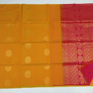 New Design Handloom Kanchi Kora Cotton Saree (Honey Orange / Cerulean Blue)