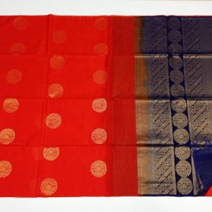 Kanchipuram Kora Cotton Handloom Saree Flower Design Chilli Red Color