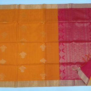 New Design Kanjivaram Kora Cotton Handloom Saree Carrot Orange w/ Red Color