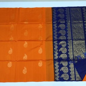 Orange Color Kanchi Kora Cotton Handloom Saree Mango Design