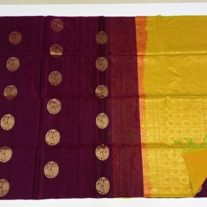 Annam Design Plum Brown Color Kanjivaram Kora Cotton Handloom Saree
