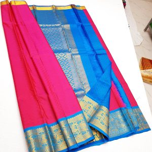 Different Annam Design Kanchi Korvai Pure Silk Saree (Rose / Pink / Blue)
