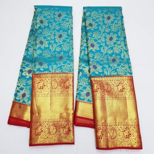 Traditional Kanchipuram Pure Silk Saree Bridal Collection Full Koravai Small Border and Big Border WEDDING Sarees Sky Blue Color