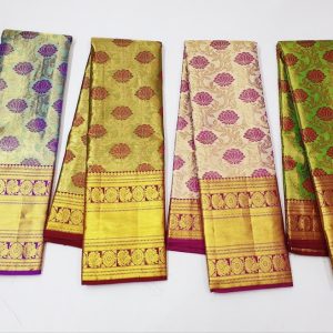 Lotus and Annam Design Kanchi Pure Silk Saree Full Tissue Silk Saree Bridal Collection Koravai Design ( Sky Blue / Gold / Pista Green / Coconut White)