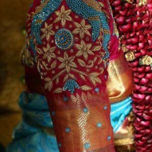 South Indian Thread Work Bridal Blouse Rose Color