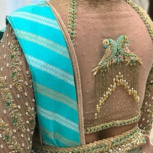 Trendy New Bridal Blouse Parrot Embroidered Work Design Light Green Color