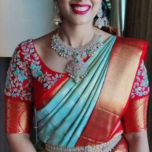 Trendy Embroidery Bridal Blouses Red Color