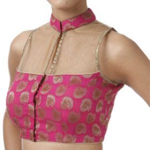 Close Neck Bridal Blouse Netted Design Pink Color