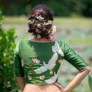 Latest Hand Work Birds Embroidered Party Blouse Green Color