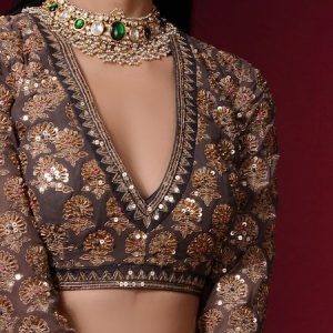 Grey Georgette Color Embroidered Party Blouse