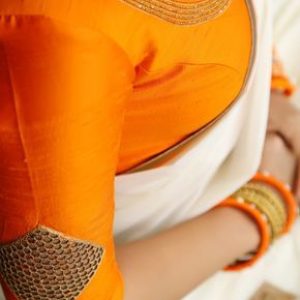 Stylish And Trending U Neck Party Blouses Golden Orange Color