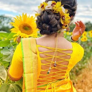 Shoe Lace Design Party Blouse Lemon Yellow Color