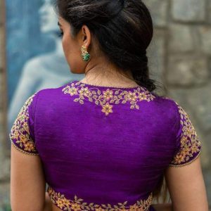 Thread Work Designer Blouse Close Neck Purple Color