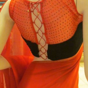 Designer Blouse Shoe Lace Design Orange and Back Color
