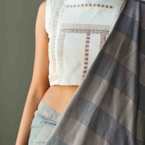 Simple Design Pure Cotton Part Blouse White Color