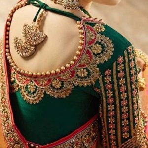 Trendy Bridal Blouses Thread Work Design Dark Green Color