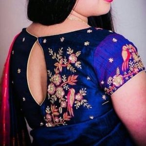 Embroidered Design Blouse Peacock Blue Color