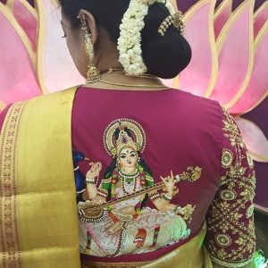 Trendy God Saraswati Embroidery Bridal Blouses Magenta Color