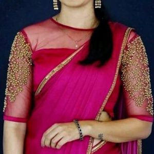 Simple Netted Gold Stone Work Design Part Blouse Rose Color