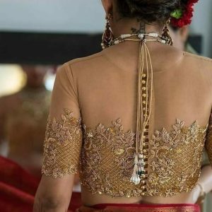 Netted Bridal Blouse Gold Flower Design Gold Color