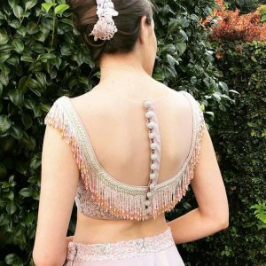 Elevate Simple Outfits Designer Netted Blouse Light Rose Color